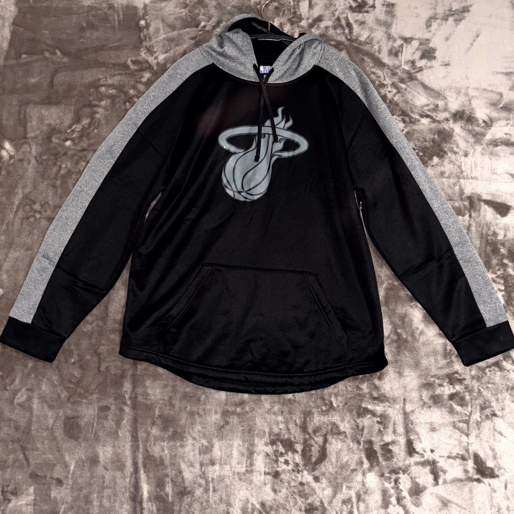 Miami Heat Hoodie Mens Large Black NBA Poly Fleece Primary Pullover Basketball